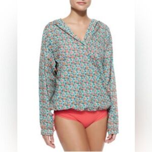 Marc by Marc Jacobs Teal and Coral Floral Long-Sleeve Swim Coverup